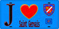 Plaque métal décorative  J' ❤️Saint-Gervais, Val d'Oise (95) fond bleu