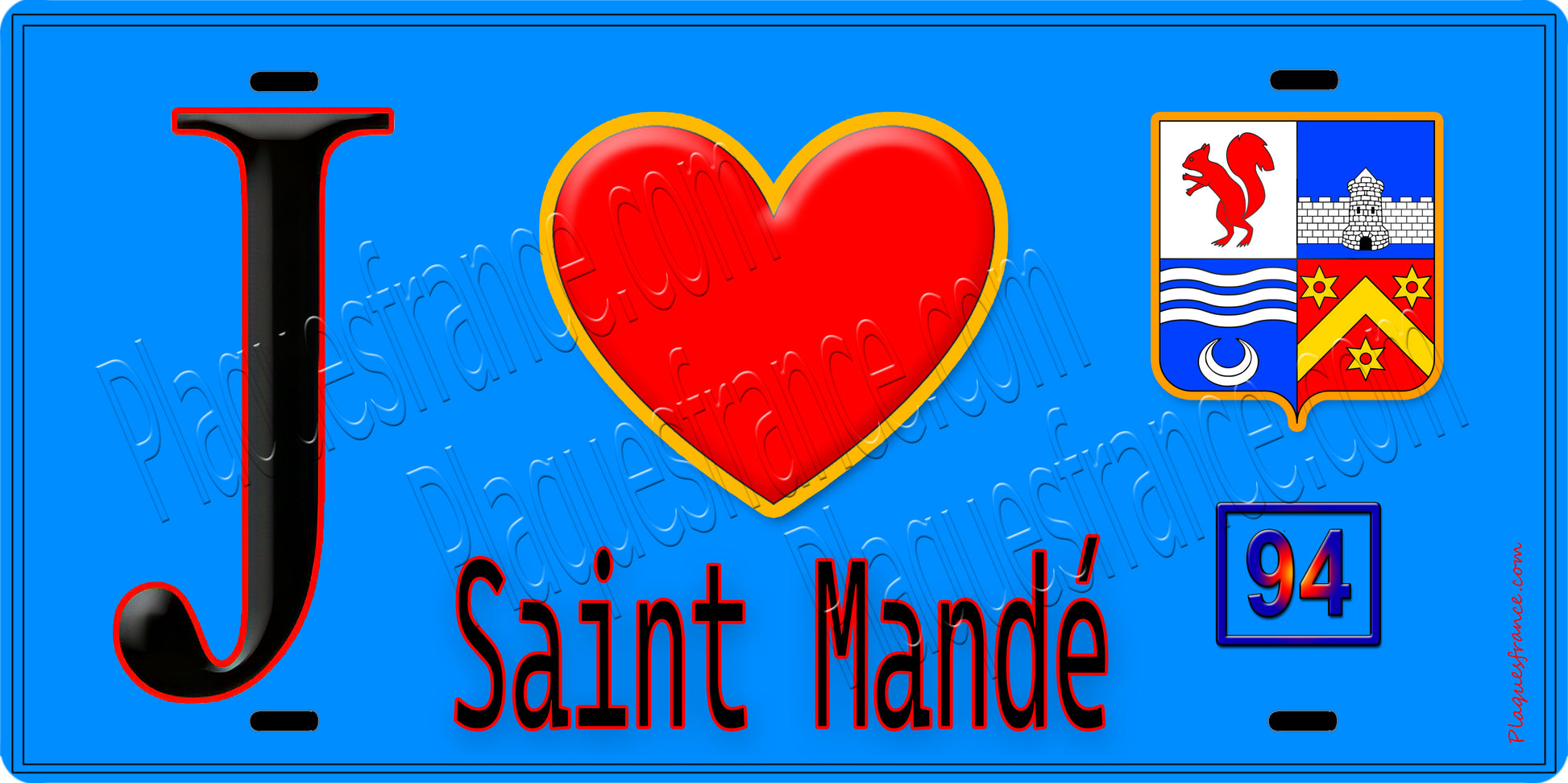 Plaque métal décorative  J' ❤️Saint-Mandé, Val de Marne (94) fond bleu
