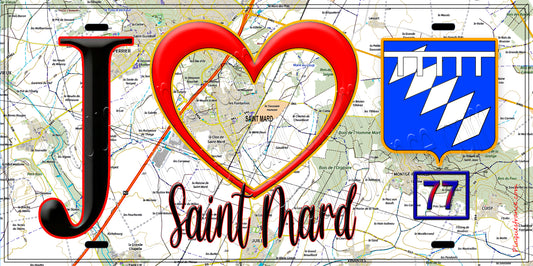Plaque métal décorative  J' ❤️Saint-Mard, Seine et Marne (77) fond carte