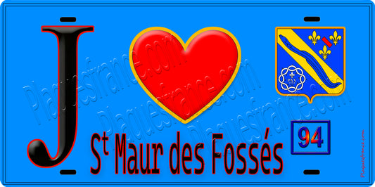Plaque métal décorative  J' ❤️Saint-Maur-des-Fossés, Val de Marne (94) fond bleu