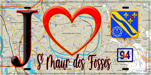 Plaque métal décorative  J' ❤️Saint-Maur-des-Fossés, Val de Marne (94) - Plaquesfrance.com