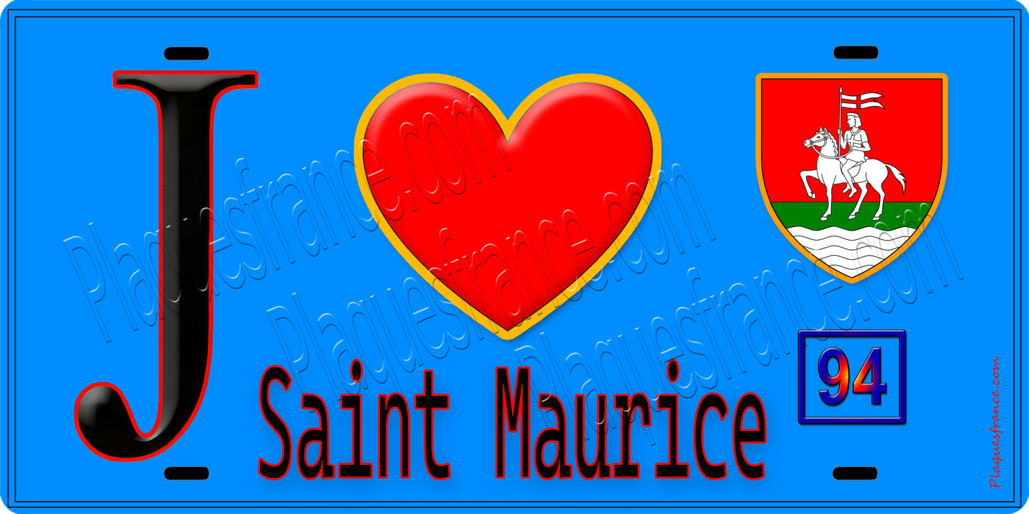 Plaque métal décorative  J' ❤️Saint-Maurice, Val de Marne (94) fond bleu