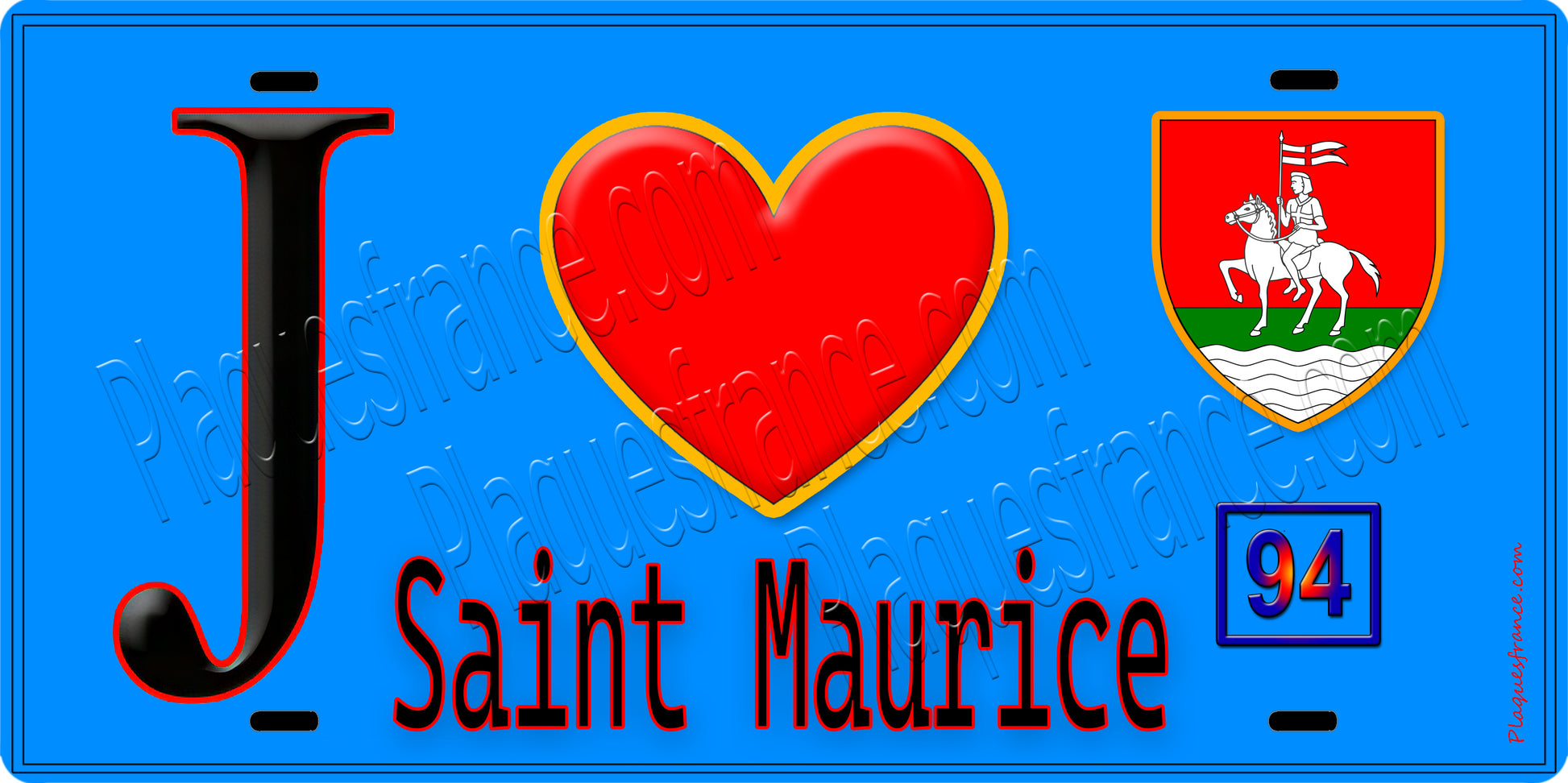 Plaque métal décorative  J' ❤️Saint-Maurice, Val de Marne (94) fond bleu