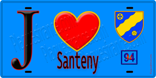 Plaque métal décorative  J' ❤️Santeny, Val de Marne (94) fond bleu