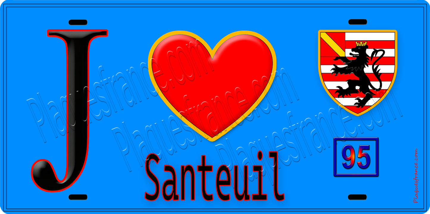 Plaque métal décorative  J' ❤️Santeuil, Val d'Oise (95) fond bleu