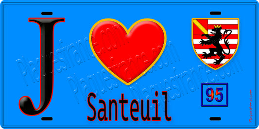 Plaque métal décorative  J' ❤️Santeuil, Val d'Oise (95) fond bleu