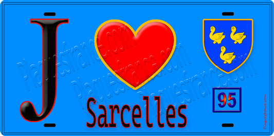 Plaque métal décorative  J' ❤️Sarcelles, Val d'Oise (95) fond bleu