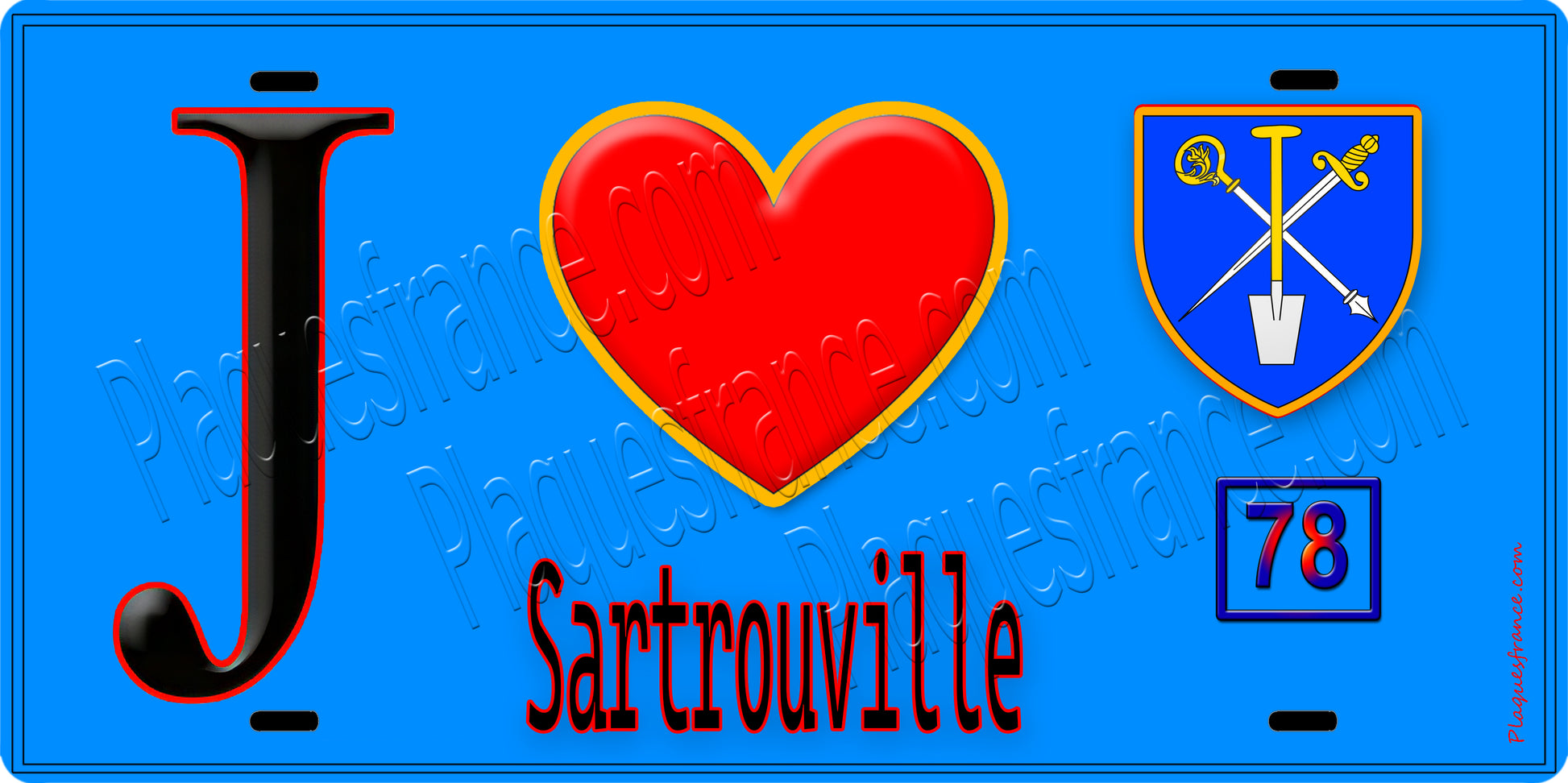 Plaque métal décorative  J' ❤️ Sartrouville, Yvelines (78) fond bleu