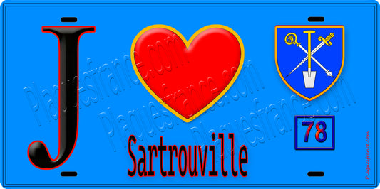 Plaque métal décorative  J' ❤️ Sartrouville, Yvelines (78) fond bleu