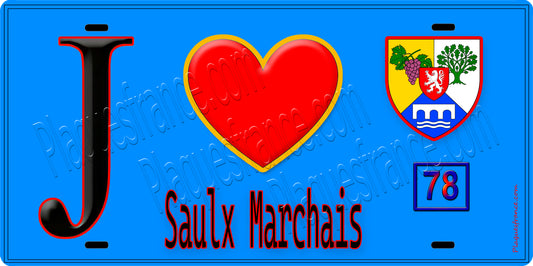 Plaque métal décorative  J' ❤️ Saulx-Marchais, Yvelines (78) fond bleu