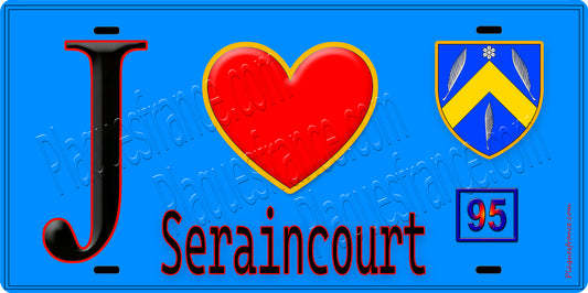 Plaque métal décorative  J' ❤️Seraincourt, Val d'Oise (95) fond bleu