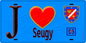 Plaque métal décorative  J' ❤️Seugy, Val d'Oise (95) fond bleu