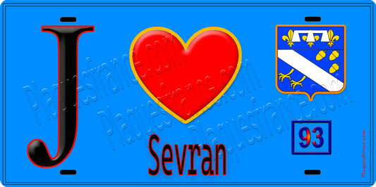 Plaque métal décorative  J' ❤️Sevran, Seine Saint Denis (93) fond bleu