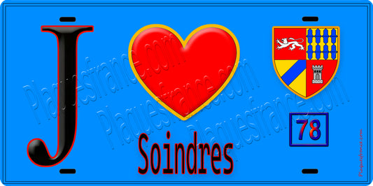 Plaque métal décorative  J' ❤️ Soindres, Yvelines (78) fond bleu