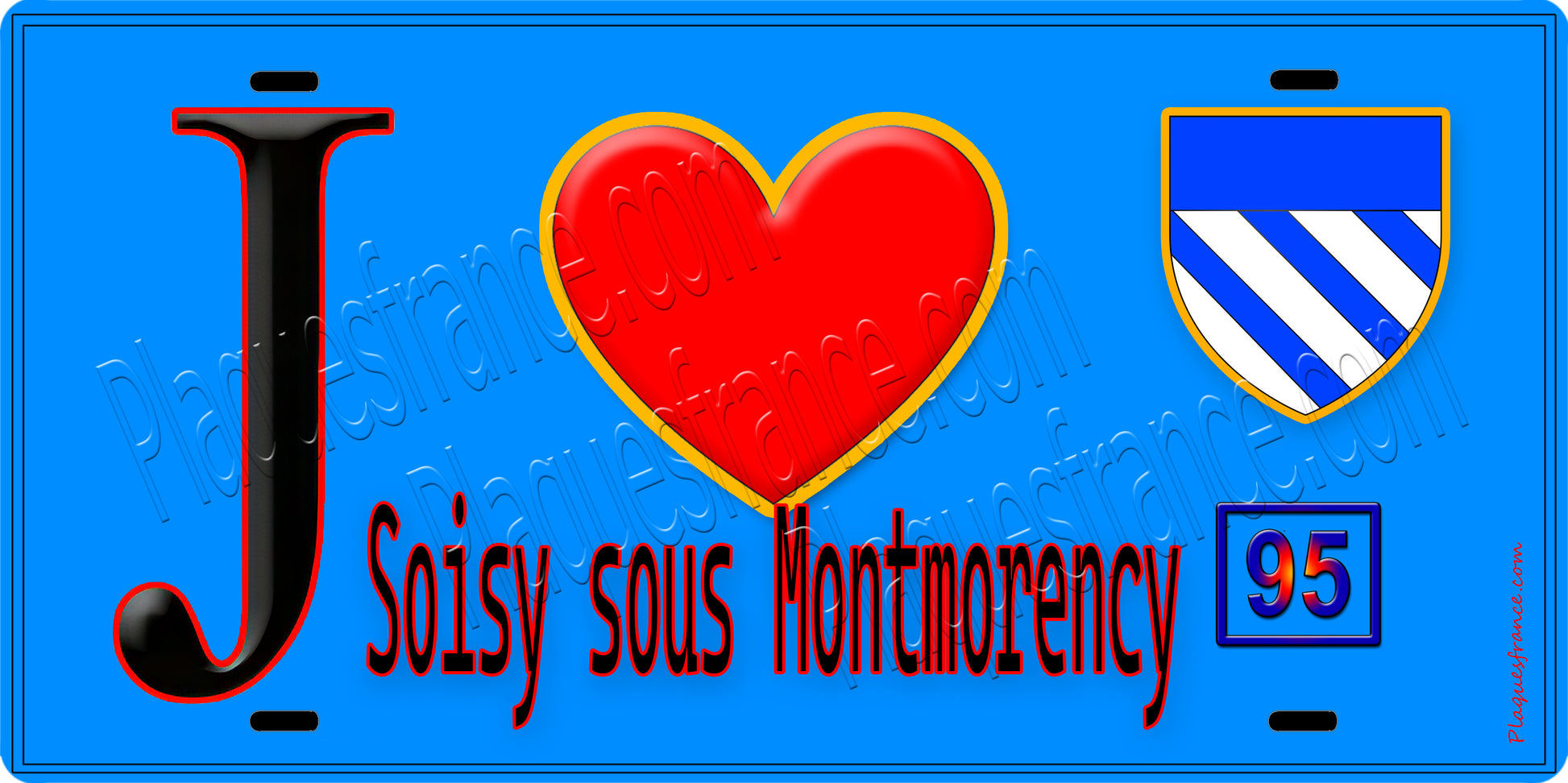 Plaque métal décorative  J' ❤️Soisy-sous-Montmorency, Val d'Oise (95) fond bleu