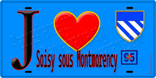 Plaque métal décorative  J' ❤️Soisy-sous-Montmorency, Val d'Oise (95) fond bleu
