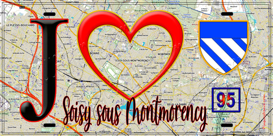Plaque métal décorative  J' ❤️Soisy-sous-Montmorency, Val d'Oise (95) fon carte
