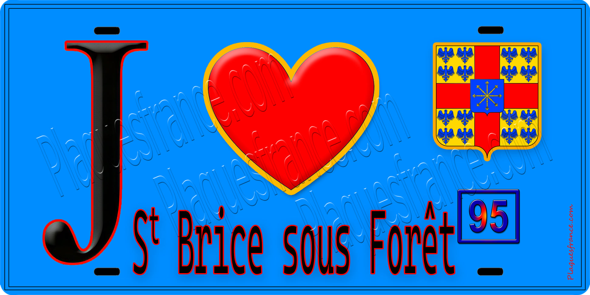 Plaque métal décorative  J' ❤️Saint-Brice-sous-Forêt, Val d'Oise (95) fond bleu
