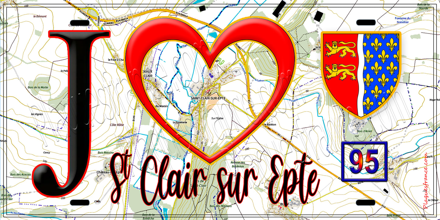 Plaque métal décorative  J' ❤️Saint-Clair-sur-Epte, Val d'Oise (95)