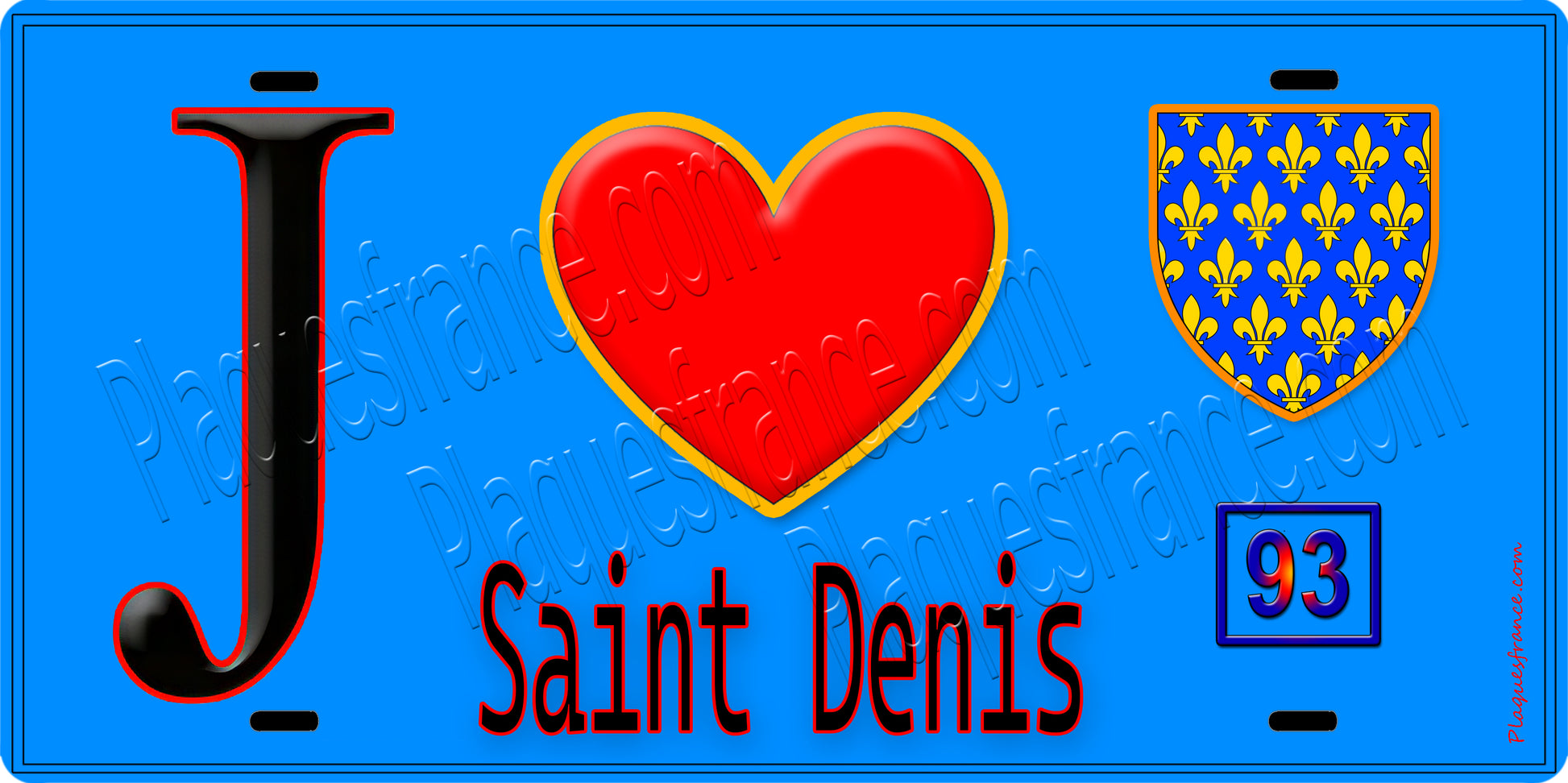 Plaque métal décorative  J' ❤️Saint-Denis, Seine Saint Denis (93) fond bleu