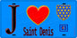 Plaque métal décorative  J' ❤️Saint-Denis, Seine Saint Denis (93) fond bleu