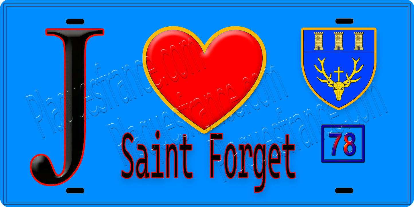Plaque métal décorative  J' ❤️ Saint-Forget, Yvelines (78) fod bleu