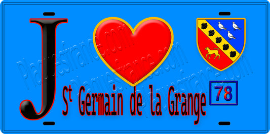 Plaque métal décorative  J' ❤️ Saint-Germain-de-la-Grange, Yvelines (78) fond bleu