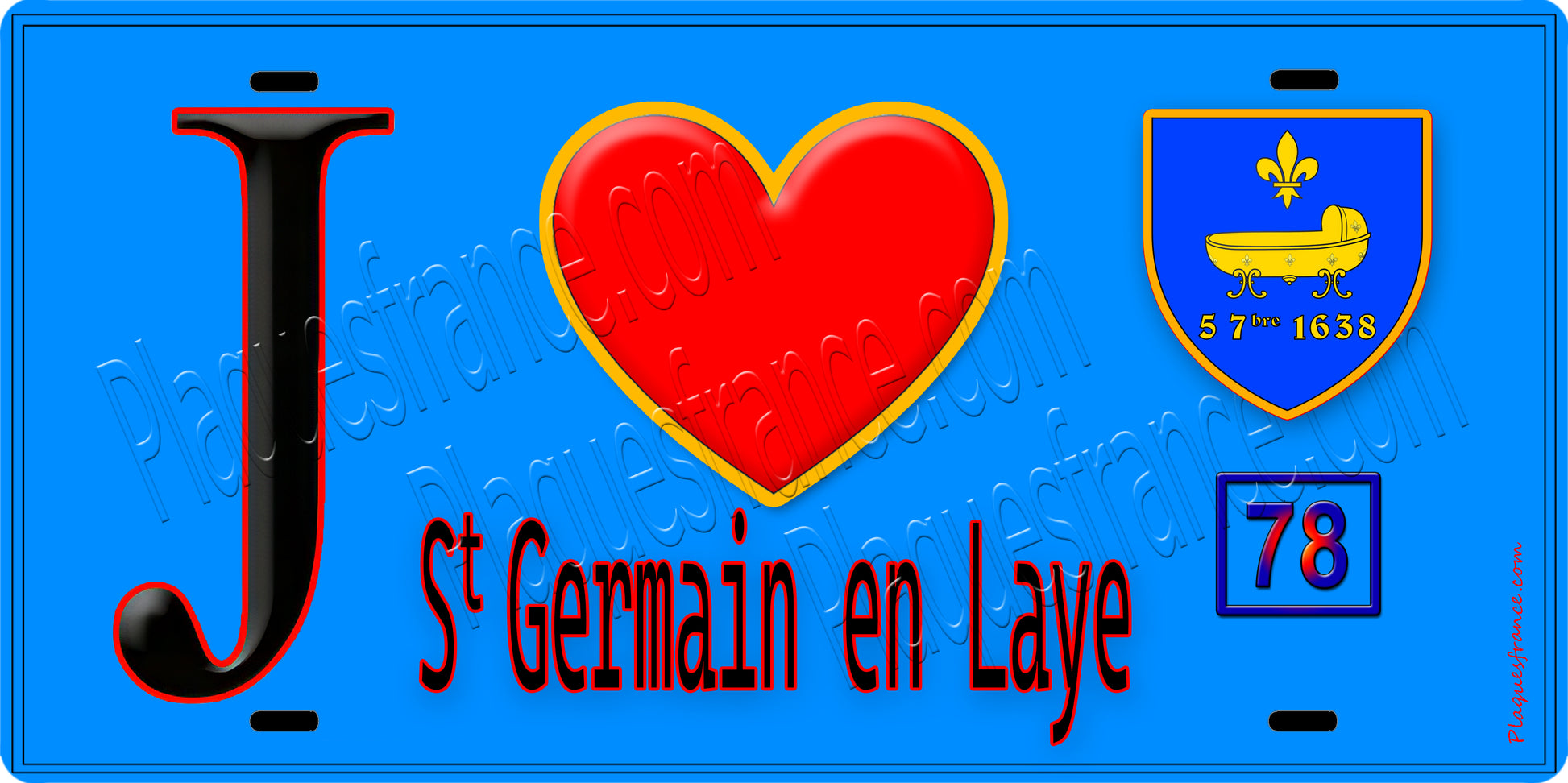 Plaque métal décorative  J' ❤️ Saint-Germain-en-Laye, Yvelines (78) fond bleu 1