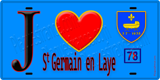 Plaque métal décorative  J' ❤️ Saint-Germain-en-Laye, Yvelines (78) fond bleu 1