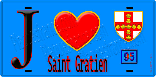 Plaque métal décorative  J' ❤️Saint-Gratien, Val d'Oise (95) fond bleu