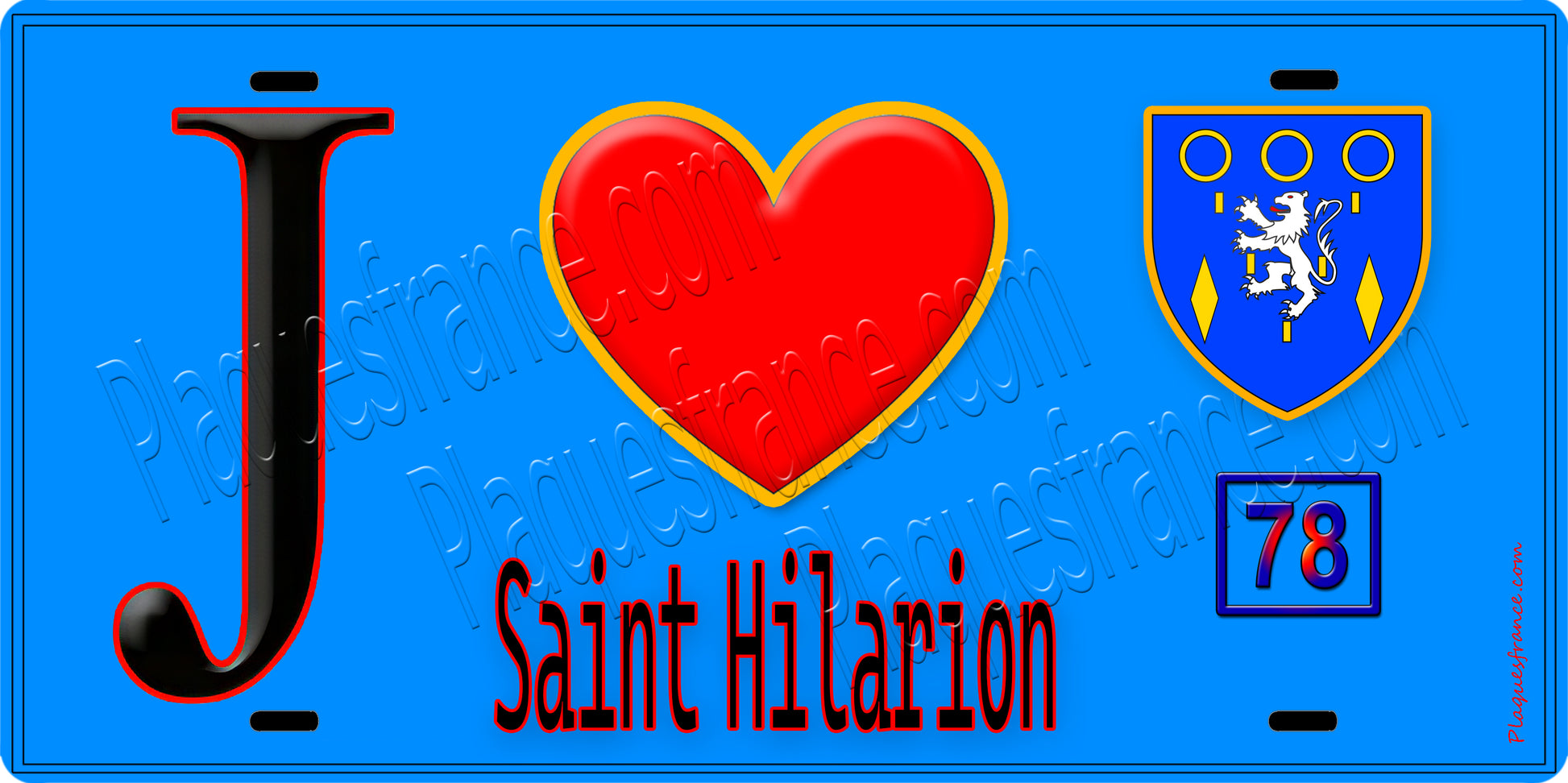 Plaque métal décorative  J' ❤️ Saint-Hilarion, Yvelines (78) fond bleu