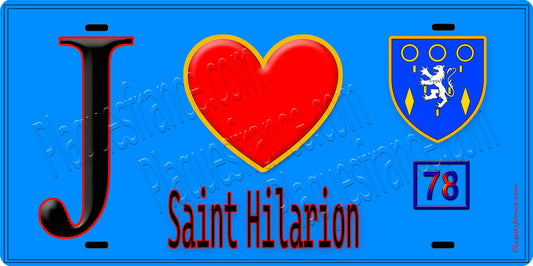 Plaque métal décorative  J' ❤️ Saint-Hilarion, Yvelines (78) fond bleu
