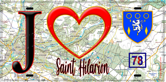 Plaque métal décorative  J' ❤️ Saint-Hilarion, Yvelines (78) fond carte