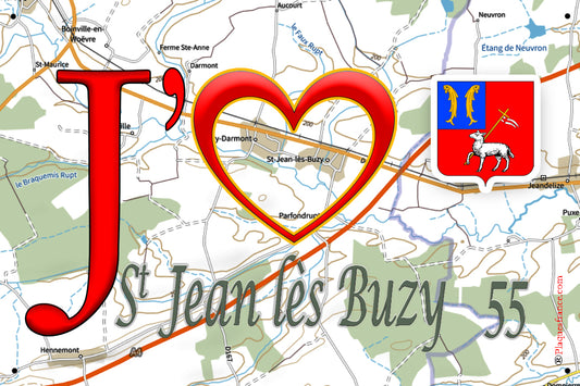 Plaque métal décorative, J' ❤️Saint Jean lès Buzy, Meuse (55)