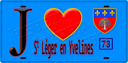 Plaque métal décorative  J' ❤️ Saint-Léger-en-Yvelines, Yvelines (78) fond bleu
