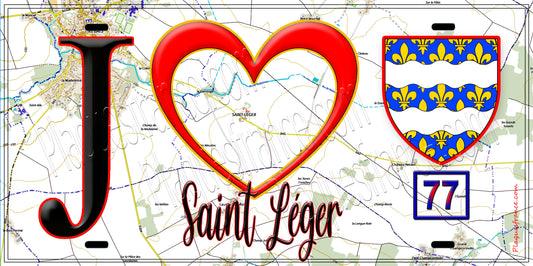Plaque métal décorative  J' ❤️Saint-Léger, Seine et Marne (77) fod carte