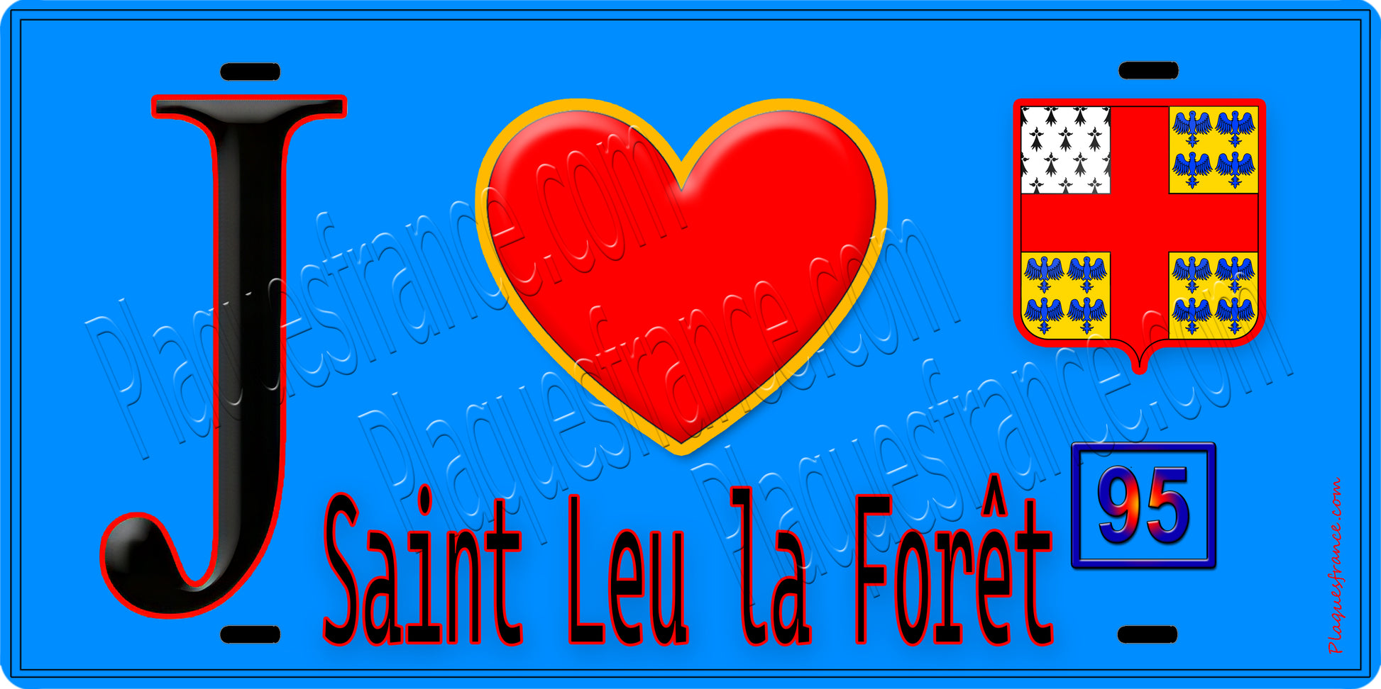Plaque métal décorative  J' ❤️Saint-Leu-la-Forêt, Val d'Oise (95) fond bleu