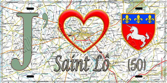 Plaque métal décorative  J' ❤️ Saint Lô, Manche,  (50) géo 2