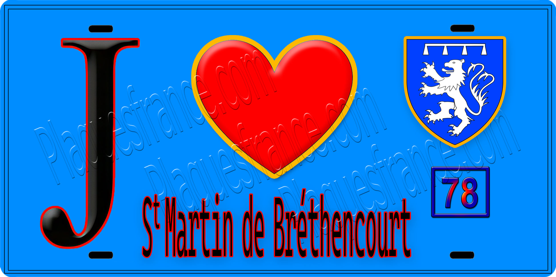 Plaque métal décorative  J' ❤️ Saint-Martin-de-Bréthencourt, Yvelines (78) fond bleu