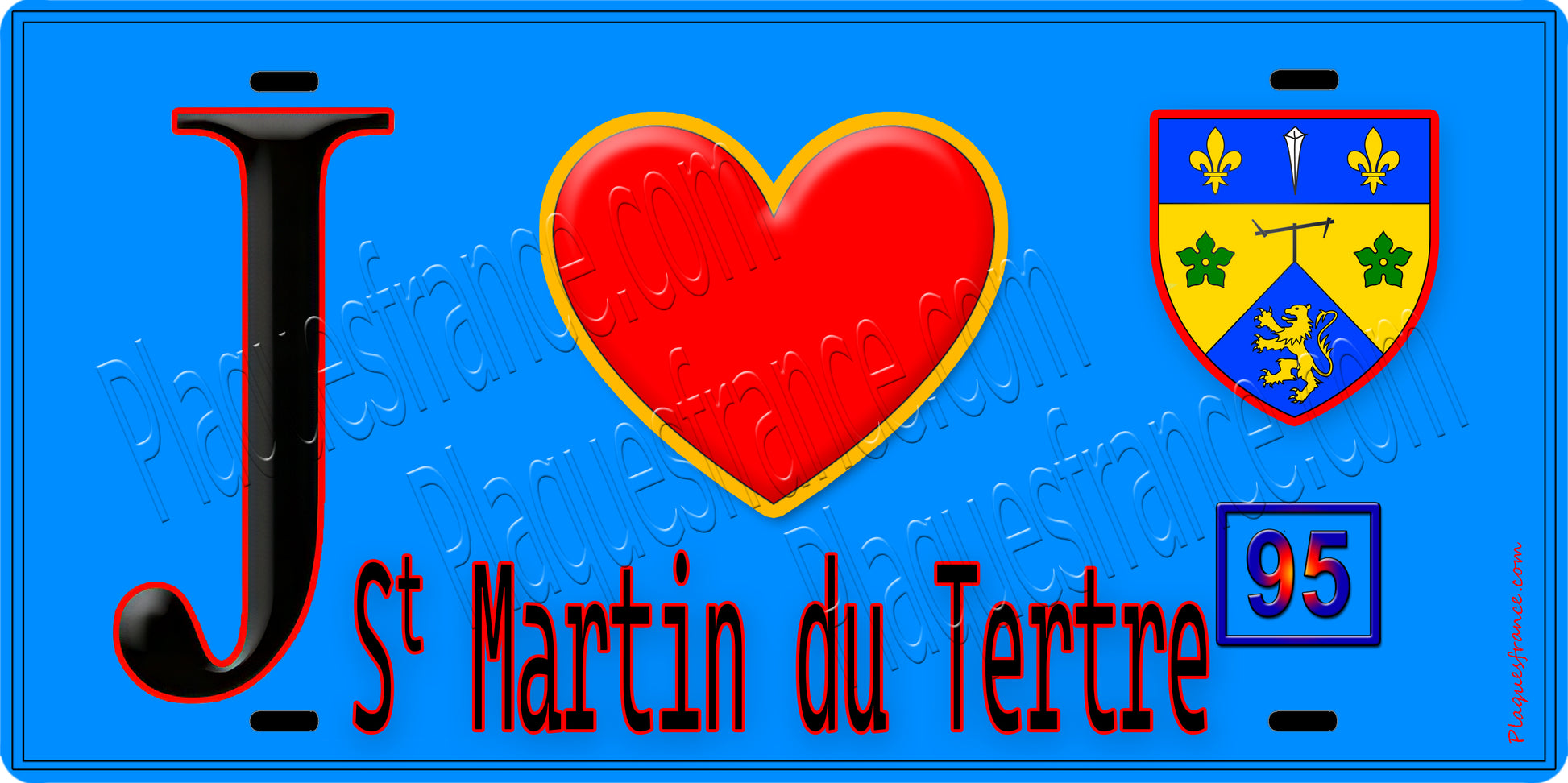 Plaque métal décorative  J' ❤️Saint-Martin-du-Tertre, Val d'Oise (95) fond bleu