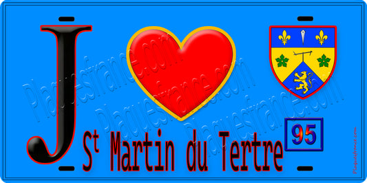 Plaque métal décorative  J' ❤️Saint-Martin-du-Tertre, Val d'Oise (95) fond bleu