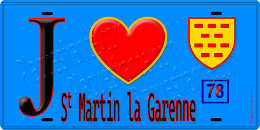 Plaque métal décorative  J' ❤️ Saint-Martin-la-Garenne, Yvelines (78) fond bleu