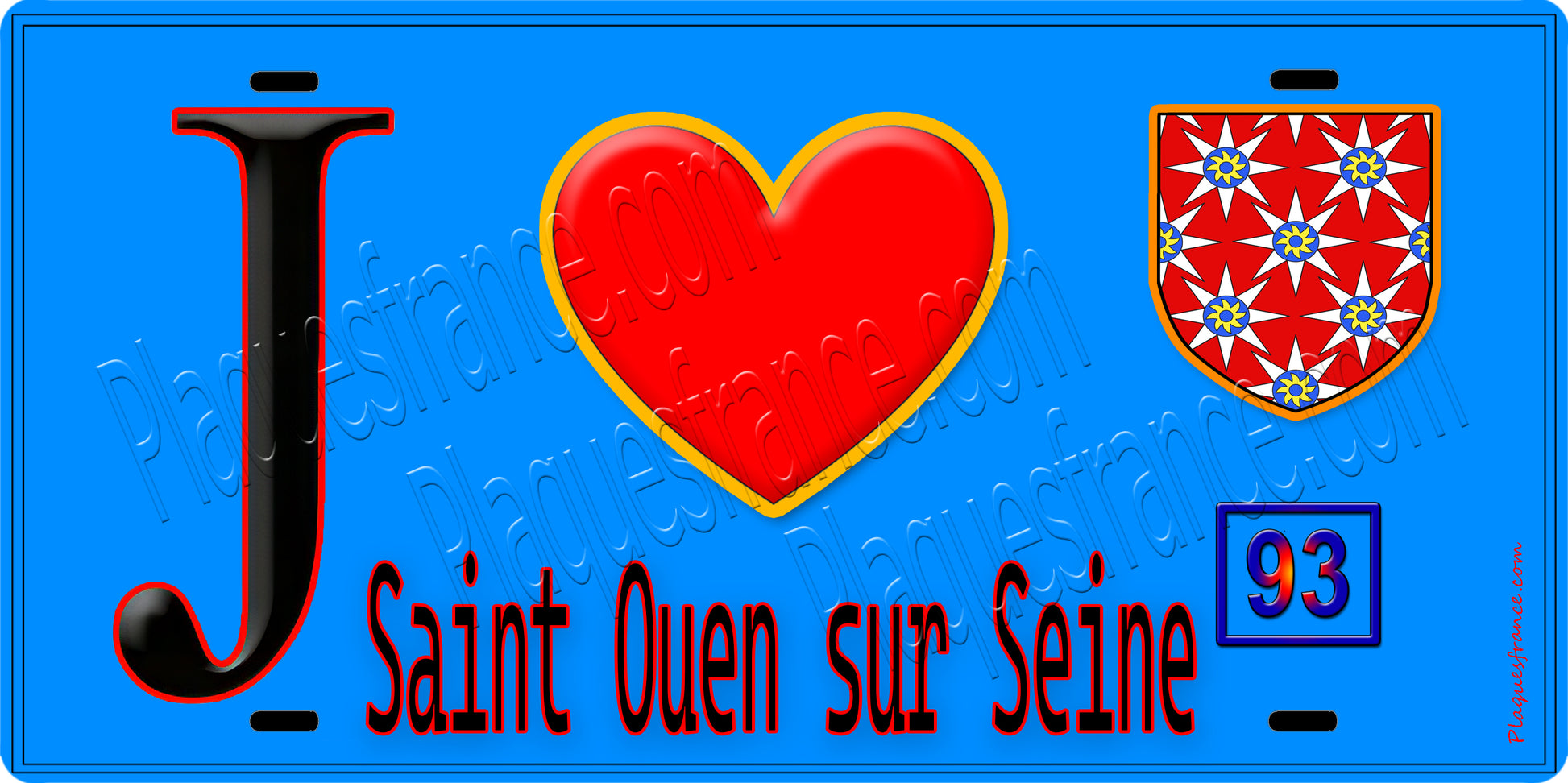 Plaque métal décorative  J' ❤️Saint-Ouen-sur-Seine, Seine Saint Denis (93) fond bleu