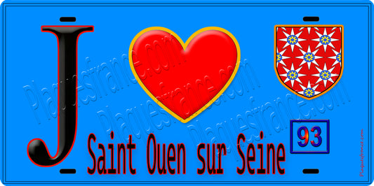 Plaque métal décorative  J' ❤️Saint-Ouen-sur-Seine, Seine Saint Denis (93) fond bleu