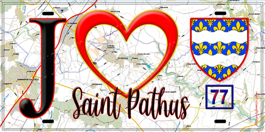 Plaque métal décorative  J' ❤️Saint-Pathus, Seine et Marne (77) fond carte