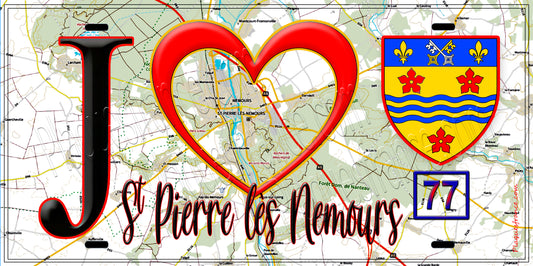 Plaque métal décorative  J' ❤️Saint-Pierre-lès-Nemours, Seine et Marne (77)