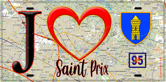 Plaque métal décorative  J' ❤️Saint-Prix, Val d'Oise (95) fond carte