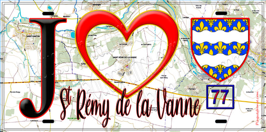 Plaque métal décorative  J' ❤️Saint-Rémy-de-la-Vanne, Seine et Marne (77) fond carte