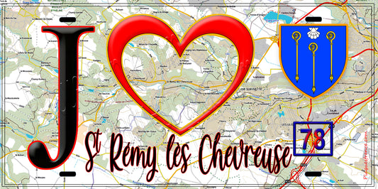 Plaque métal décorative  J' ❤️ Saint-Rémy-lès-Chevreuse, Yvelines (78) fond carte