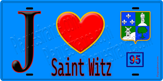 Plaque métal décorative  J' ❤️Saint-Witz, Val d'Oise (95) fond bleu